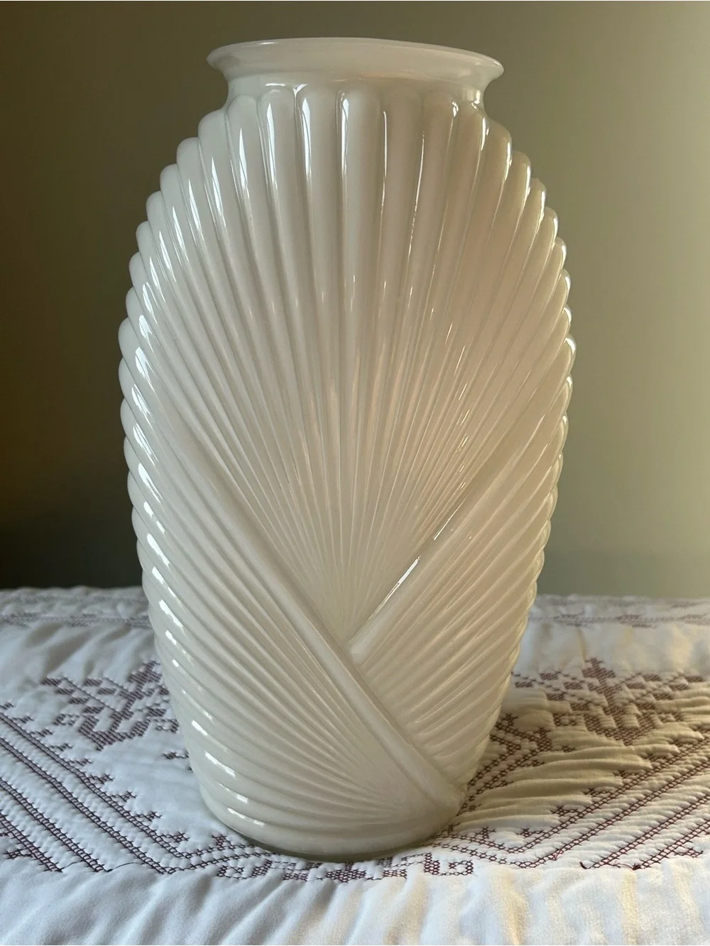 Vintage Art Deco Revival 1980's White 13” Wrapped Vase by Anchor Hocking